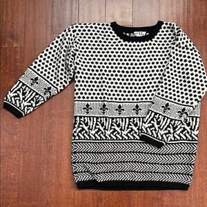 Vintage Mexx Fleur-De-Lis Patterned Crewneck Oversized Tunic Sweater, Size Small